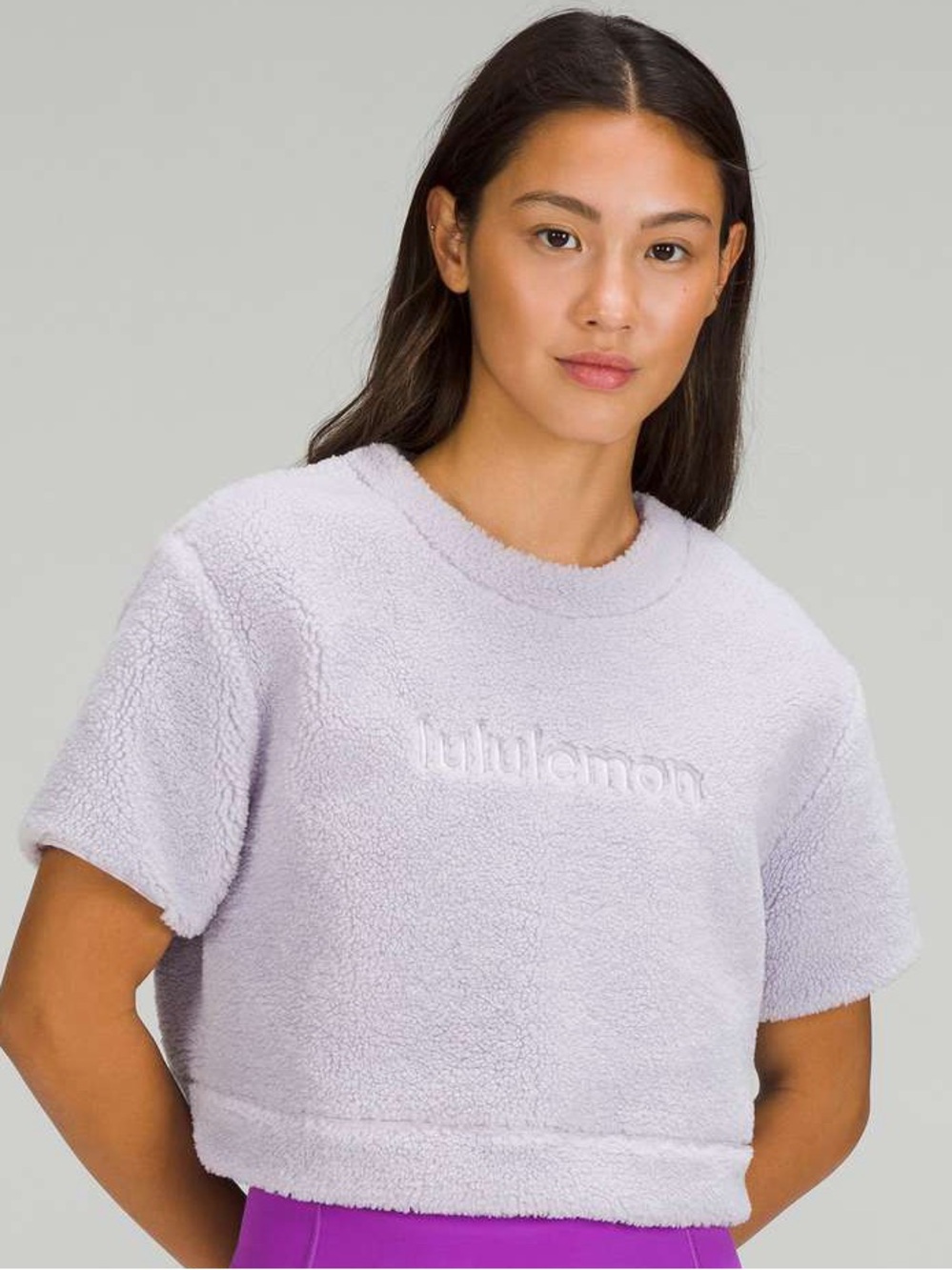 Lululemon Textured Fleece Embroidered Logo T-Shirt Faint Lavender | Size 6